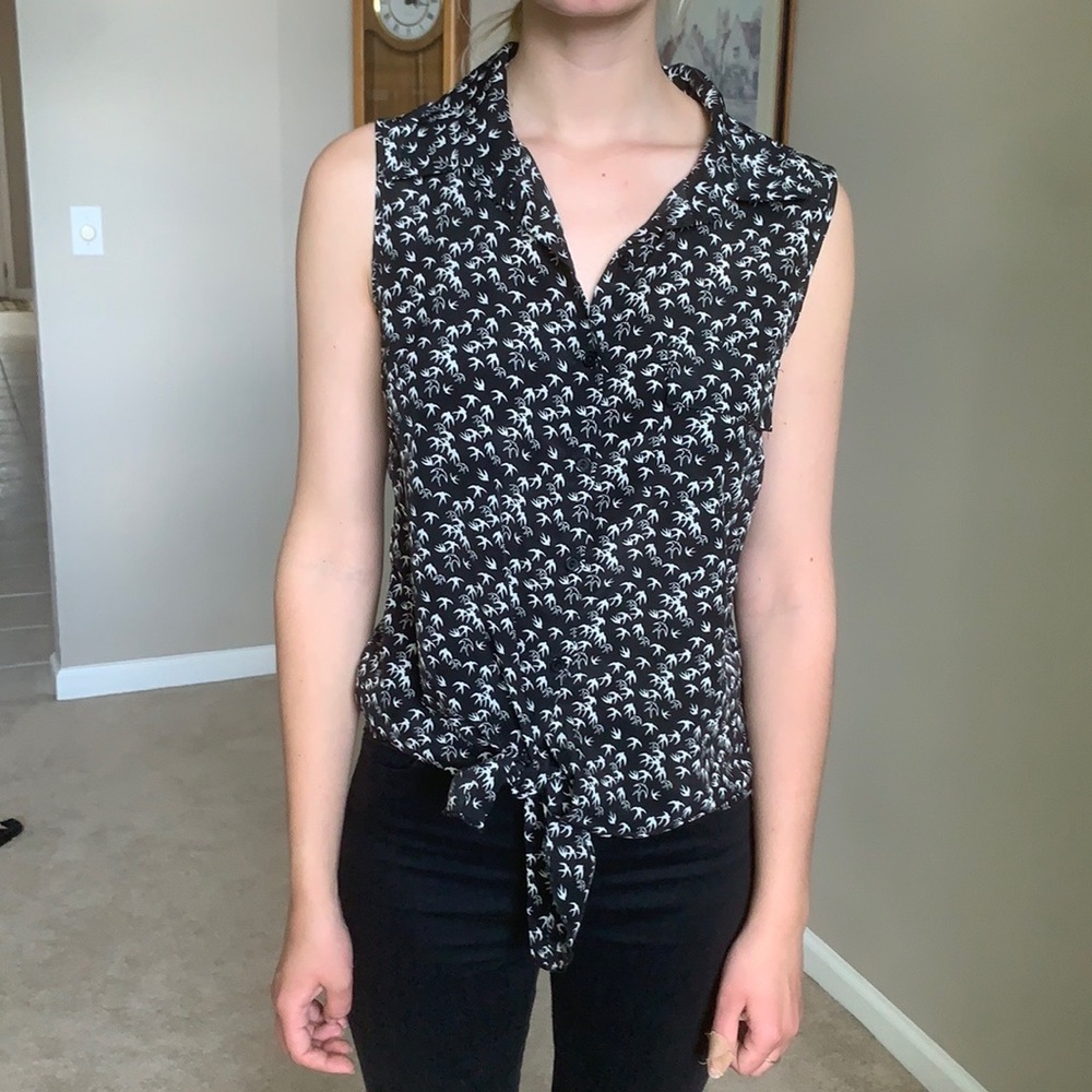 Summer blouse, black and white bird tee.